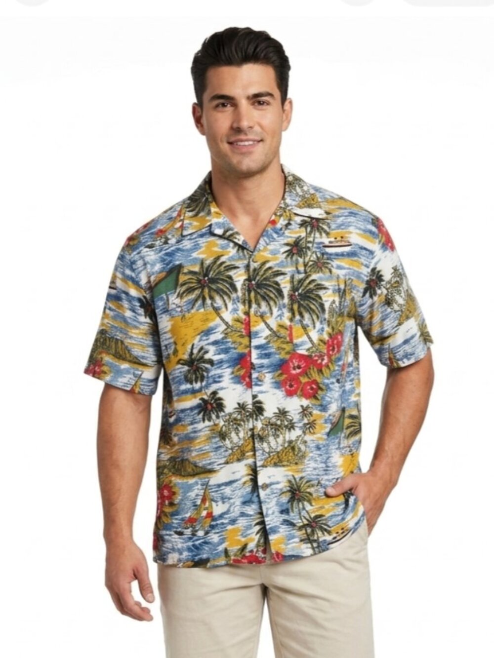 Rue21 Men's Large Tropical Short Sleeve Button Up Shirt Floral Chest Pocket
